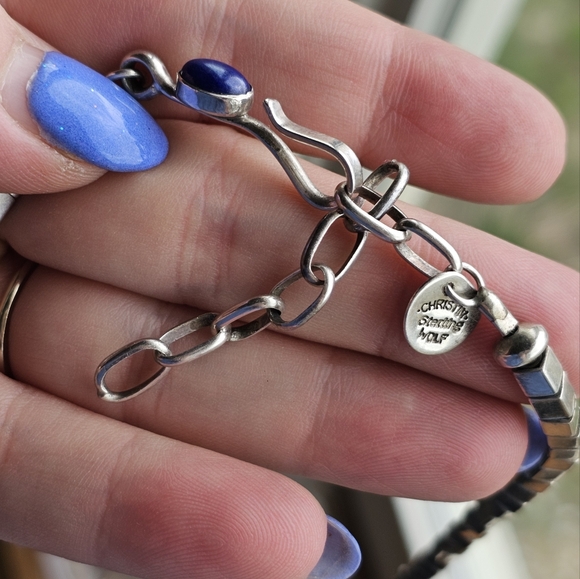 Vintage Christin Wolf sterling beaded lapis chain necklace. Measured 20 inches w - Picture 3 of 5